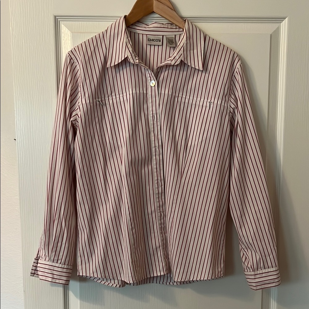 Chico's Pink and White Striped Shirt